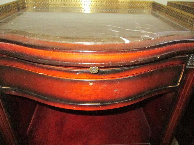 Pair of The Bombay Co. Mahogany Marble Top Tables with Galley Rail - 3