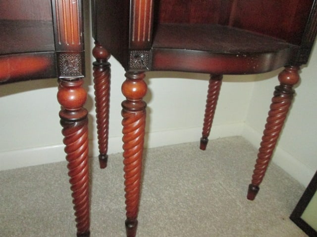 Pair of The Bombay Co. Mahogany Marble Top Tables with Galley Rail - 6