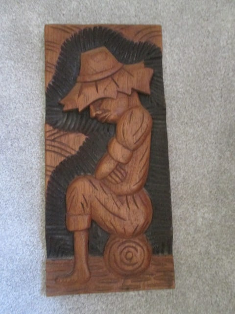 Three Carved African Tribal Wood Plaques and Framed and Matted Mother and Child Print - 4