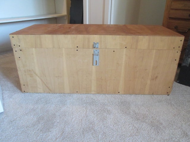 Hand Constructed Storage Trunk/Crate with Steel Hasp and Side Handles: 45" x 18" x 18 1/4", possibly used as shipping crate, Local Pickup Only