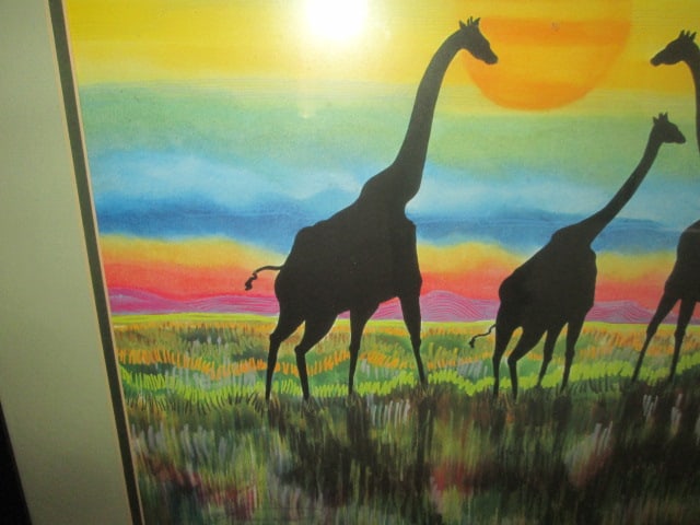 Kathleen Atkins Wilson Signed Limited Edition "Giraffes at Sunset" Lithograph - 2