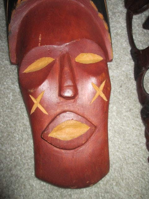 Three Hand Carved African Style Tribal Masks - 3