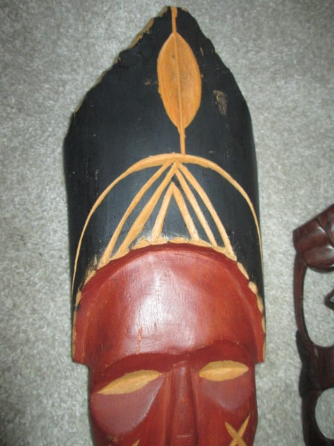 Three Hand Carved African Style Tribal Masks - 4