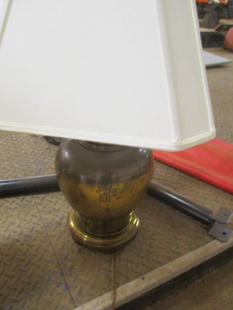 Pair of Heavy Brass Chinoiserie Style Ginger Jar Table Lamps with Chinese Symbols - 2