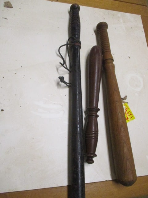 Three Vintage Solid Wood Billy Stick Batons - 2
