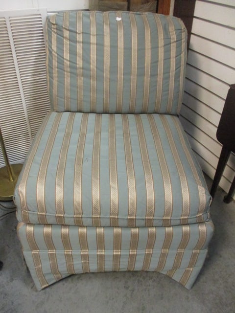 Blue L& Gold Striped Armless Slipper Chair (1 of 4)