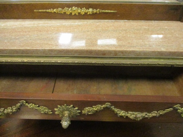 French Style Neoclassical Ormolu Mounted Mirror w/marble shelf - 6