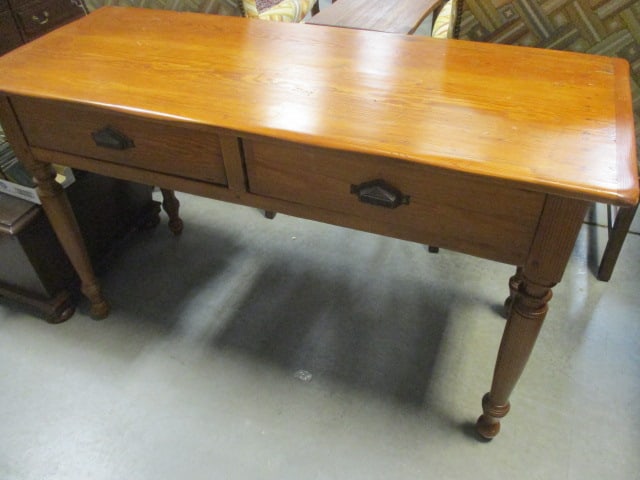 Antique Wood 2 Drawer Writing Desk w/Turned Legs (1 of 6)