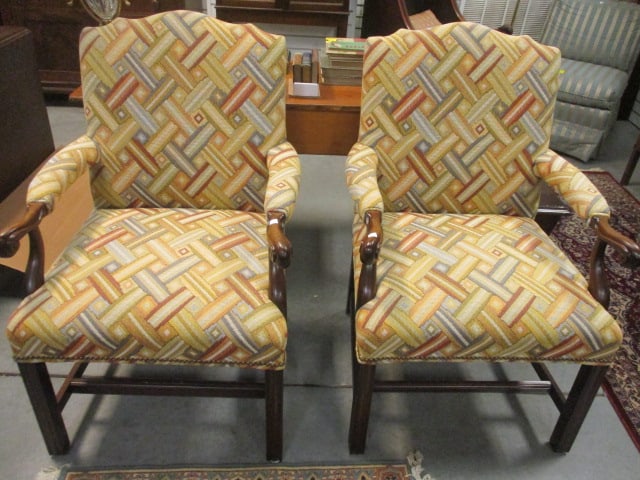 Geometric Woven Pattern upholstered Armchair w/wood frame (1 of 5)