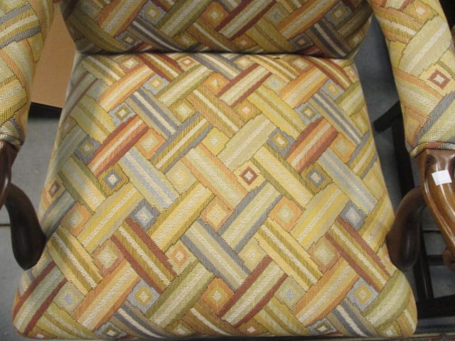Pair of Geometric Woven Pattern upholstered Armchair w/wood frame - 2