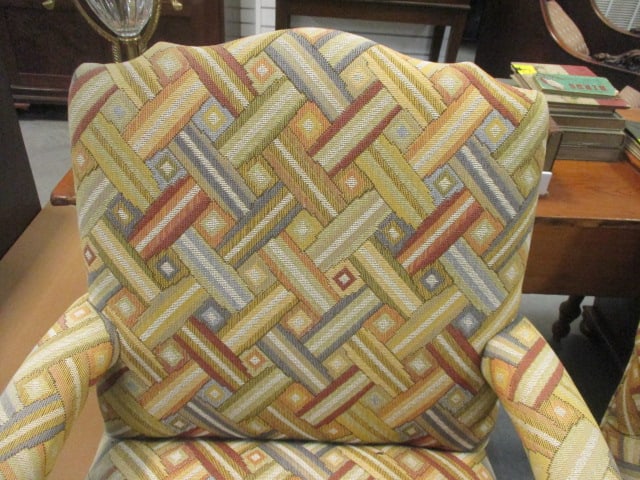 Pair of Geometric Woven Pattern upholstered Armchair w/wood frame - 3