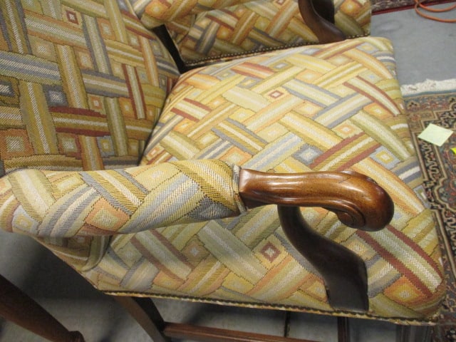 Pair of Geometric Woven Pattern upholstered Armchair w/wood frame - 4