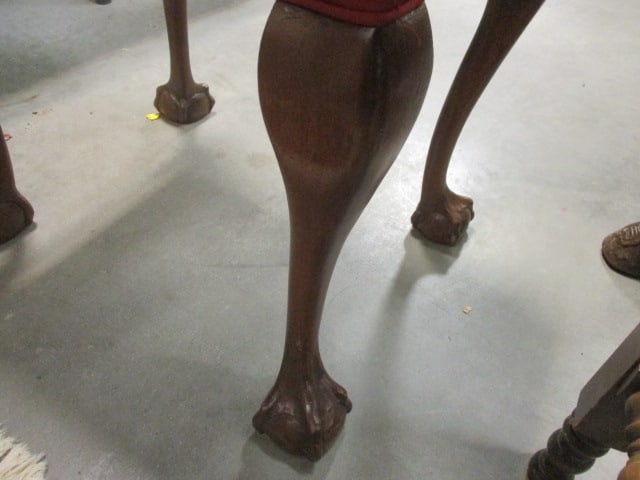 Mahogany Vanity Stool w/Red Upholstery & Ball/Claw Feet - 3