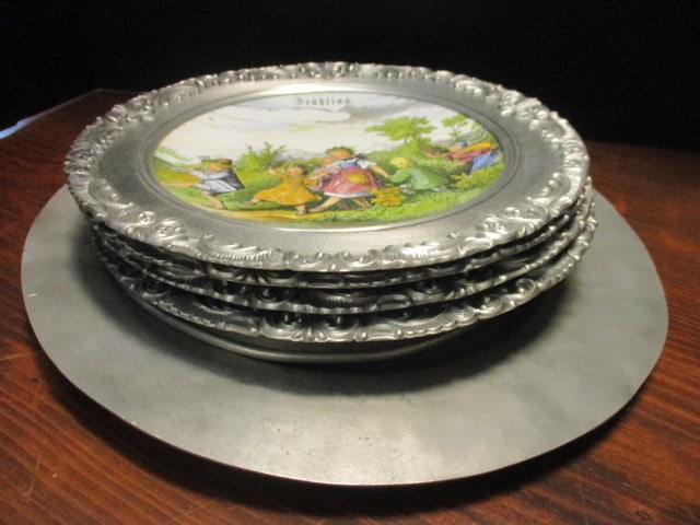 Children's Scenes Collectable Pewter Plates (4) & (1 of 12)