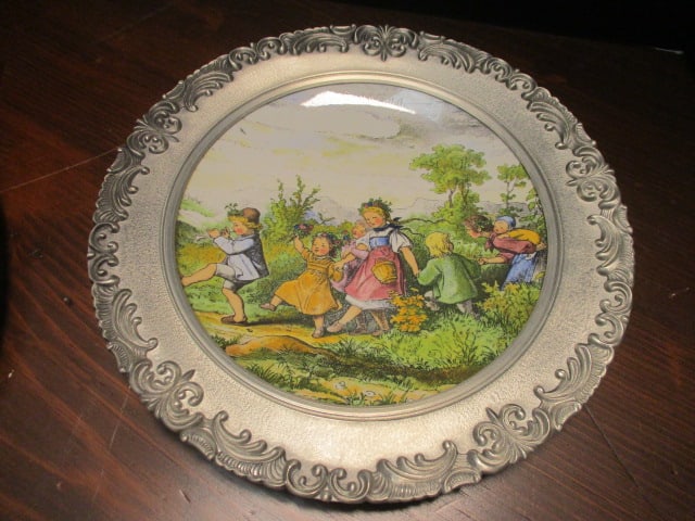 Children's Scenes Collectable Pewter Plates (4) & - 2