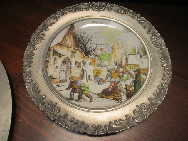 Children's Scenes Collectable Pewter Plates (4) & - 8