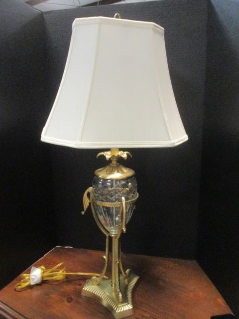 Neoclassical Style Table Lamp w/cut crystal body & brass (1 of 9)