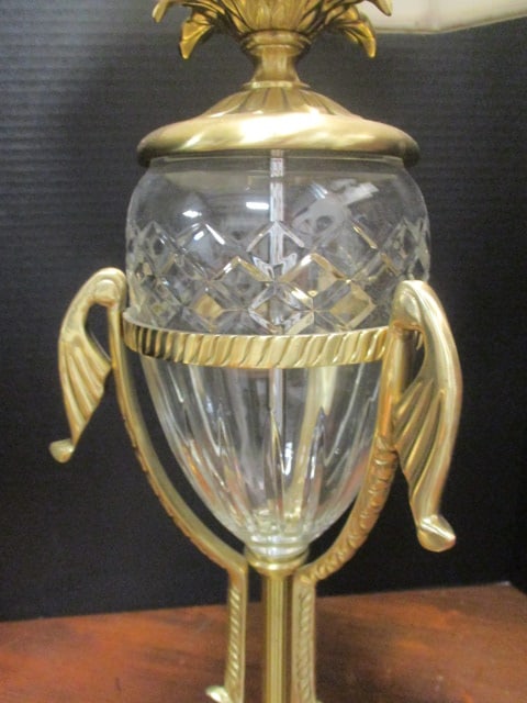 Neoclassical Style Table Lamp w/cut crystal body & brass - 3