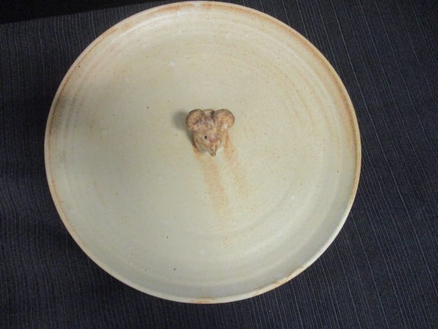 Pottery Plate w/Sculpted Mouse Head in Center Signed Gibson - 2