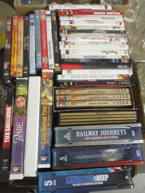 DVD's/Cd's/VCR Tapes Grouping-Railway Journey, Indiana Jones,: Mysteries of the Deep, Mysteries of the Cosmos, etc. (see all pictures)