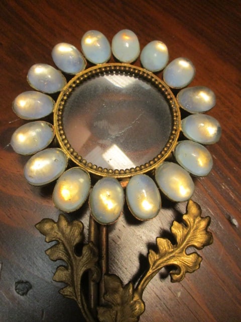 Art Nouveau Hand Magnifying Glass w/oval moonstone cabochons - 2