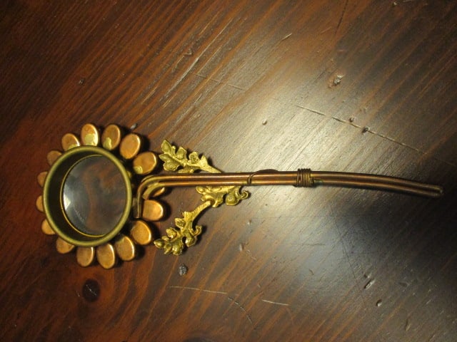 Art Nouveau Hand Magnifying Glass w/oval moonstone cabochons - 5