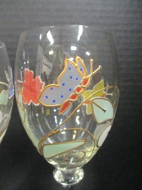 Handpainted Butterfly & Floral Motif Goblets (Lot of 4) - 3