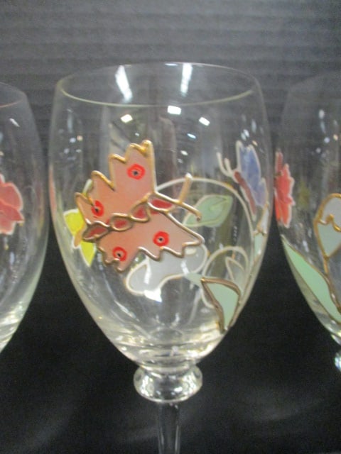 Handpainted Butterfly & Floral Motif Goblets (Lot of 4) - 4