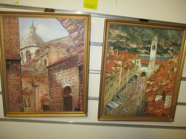 Italian Signed & Framed Oil Painting (Lot of 2): 8 1/2 x 10 1/2