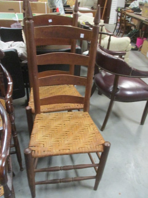 Ladderback Side Chairs (PR) w/woven rush seat: 18 1/2" W