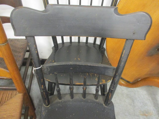 Black Painted Wood Plank Chair & Spindle Back Chair - 4