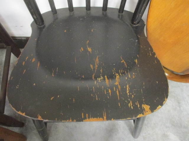 Black Painted Wood Plank Chair & Spindle Back Chair - 6
