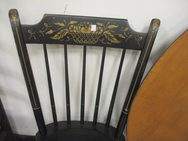 Black Painted Wood Plank Chair & Spindle Back Chair - 7