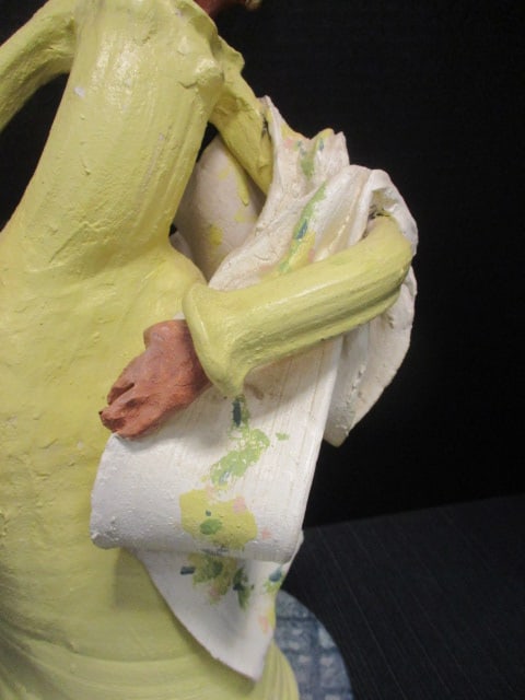 Handcrafted Clay Figurine Woman w/Yellow Dress & Shawl - 3