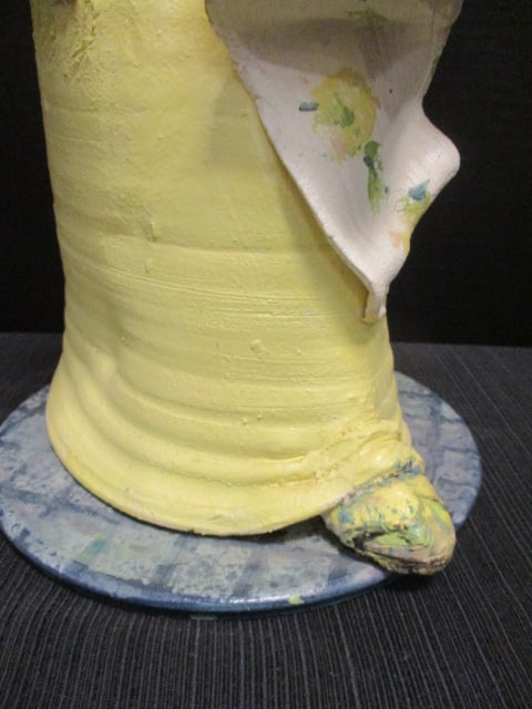 Handcrafted Clay Figurine Woman w/Yellow Dress & Shawl - 5