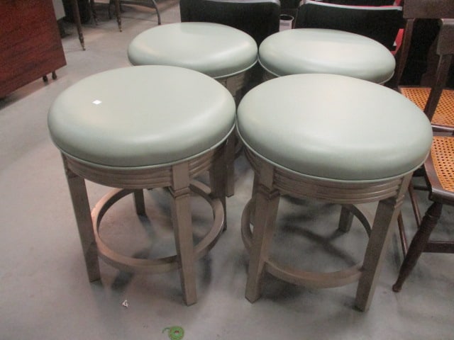 Backless Rounded Wood Finish Swivel Bar Stools (Lot of 4) (1 of 4)