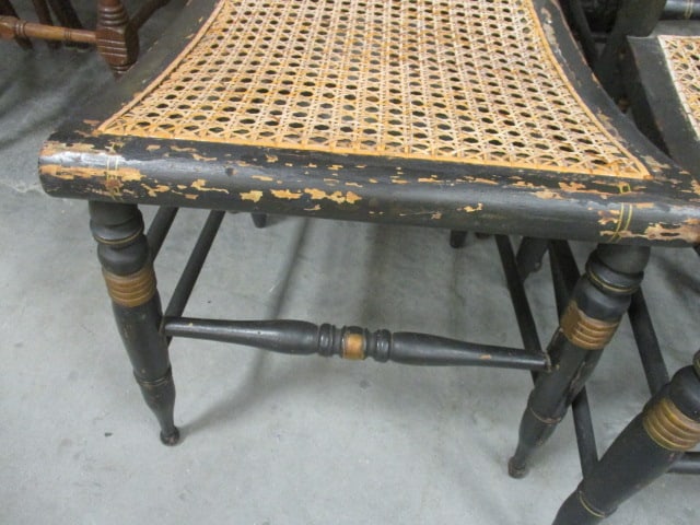 Cane Seat Black Painted & Gold Stenciled Side Chairs (Lot of 6) - 2