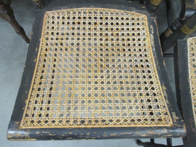 Cane Seat Black Painted & Gold Stenciled Side Chairs (Lot of 6) - 3