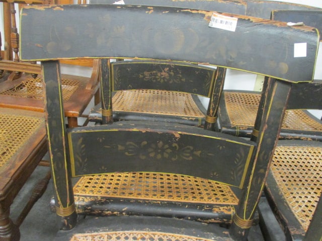 Cane Seat Black Painted & Gold Stenciled Side Chairs (Lot of 6) - 4