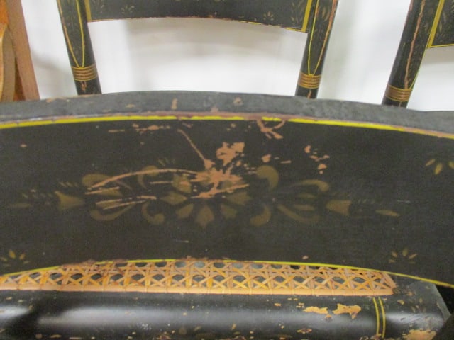 Cane Seat Black Painted & Gold Stenciled Side Chairs (Lot of 6) - 5