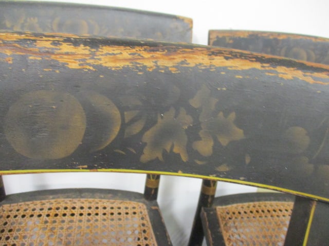 Cane Seat Black Painted & Gold Stenciled Side Chairs (Lot of 6) - 6