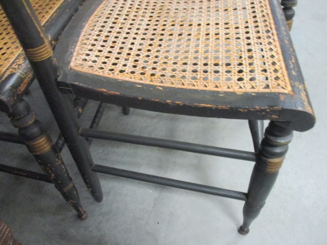 Cane Seat Black Painted & Gold Stenciled Side Chairs (Lot of 6) - 7