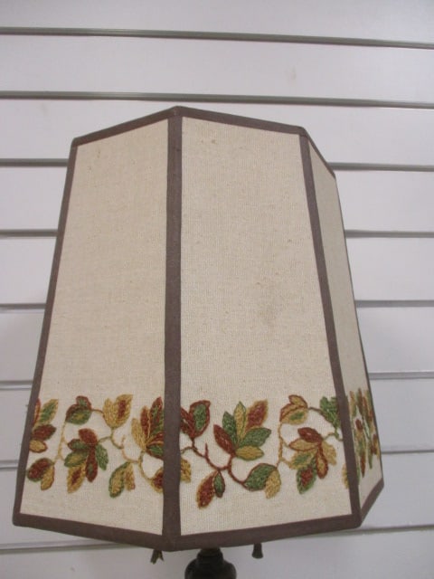 Double Light Vtg. Table Lamp w/Embroidered Shade - 5