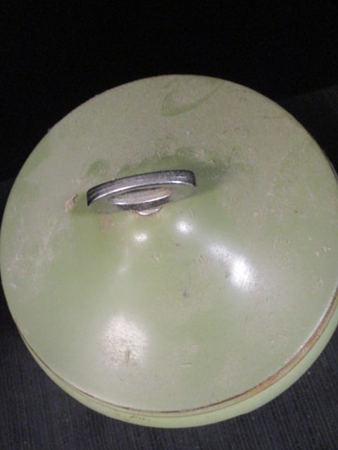 Rare Avocado Green Metal Stacking Canister Set - 2