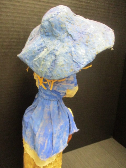 Folk Art Handcrafted Cloth Doll Sitting on Rustic Wood Log - 4