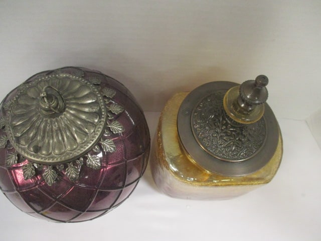 Purple Mosaic Glass Lantern & Crackle Glass Canister (Lot of 2) - 2