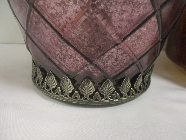 Purple Mosaic Glass Lantern & Crackle Glass Canister (Lot of 2) - 3