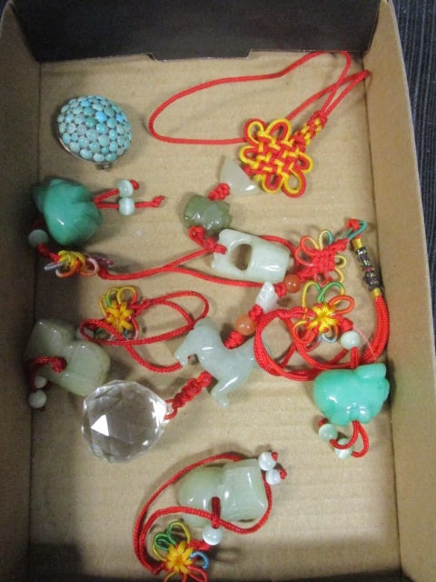 Carved Jade or Green stone Chinese Zodiac Charms: .