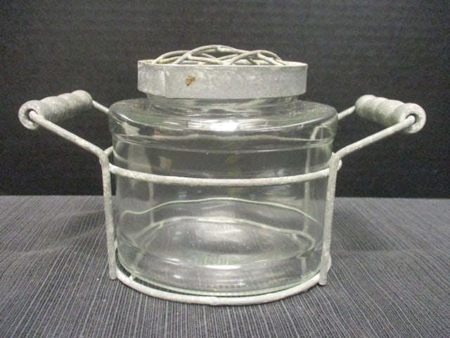 Glass Flower Jar w/Rustic Metal Handles: 5"