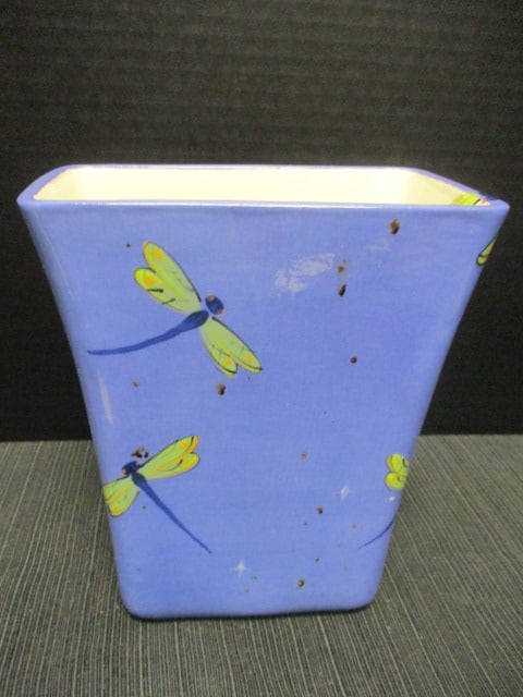 White Dogs Pottery Signed 1999 Dragonfly Vase: 6 x 3 1/2 x 7